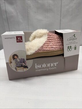 Isotoner NWT Memory Foam  Sparkle Evening Sand Pink Foam Hoodback Slippers XL
